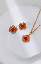 Red Agate Floral Jewelry Set Elegant Court-Style Jewelry The Aethels