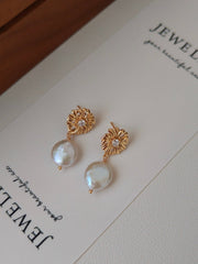 Sunflower Baroque Pearl Stud