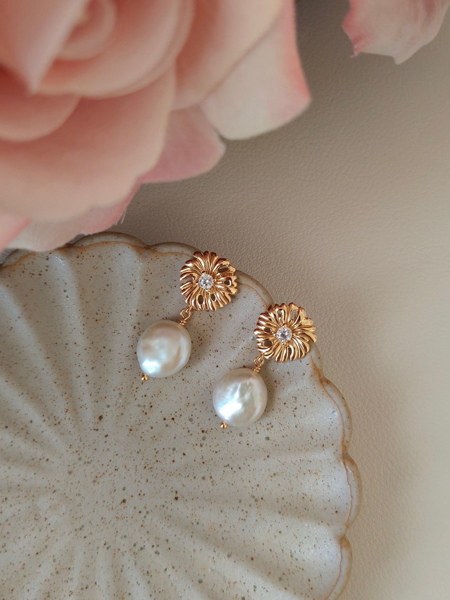 Sunflower Baroque Pearl Stud